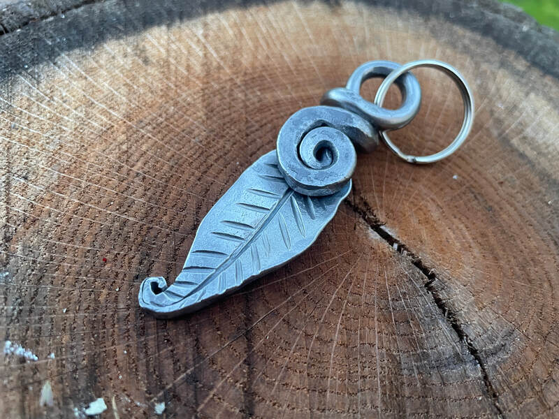 Forged Leaf Spiral Keychain